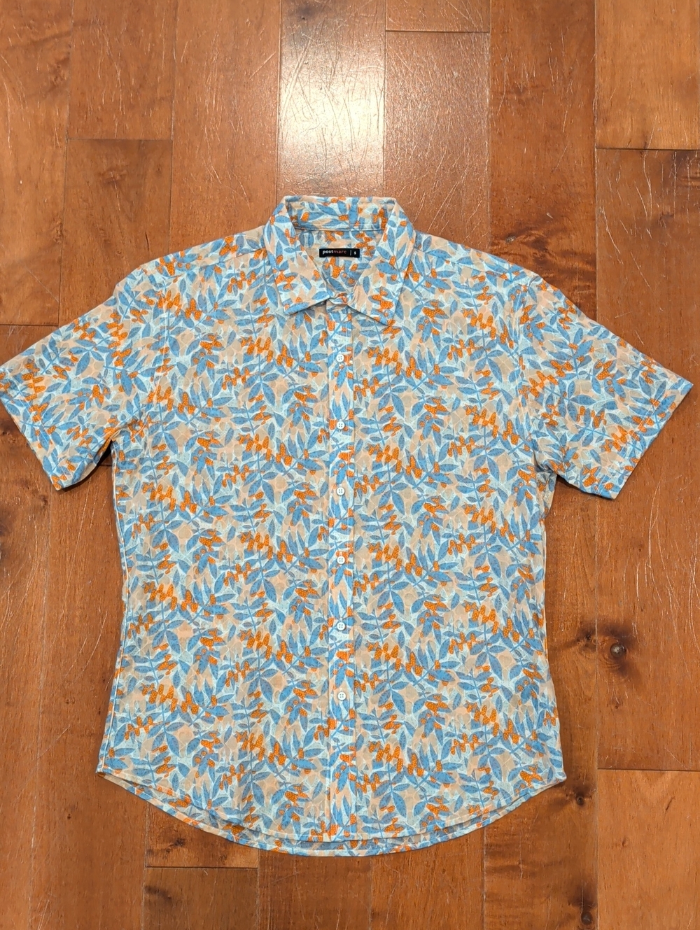 Casual Short-Sleeve Button-Down Shirt - Blue & Orange Floral